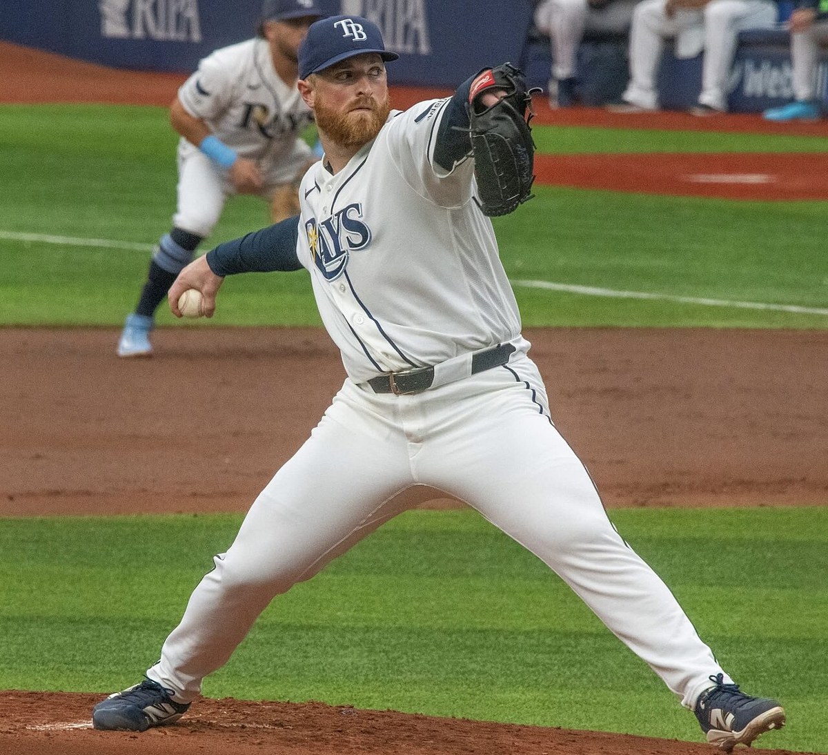 Drew Rasmussen pitches for Tampa Bay in June 2026. Archival photograph; it is not from today’s game.