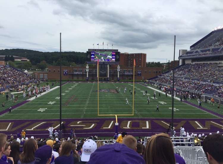 Archival football-day view of Bridgeforth Stadium, from a source file uploaded in 2016. Not tonight’s Troy–JMU game.