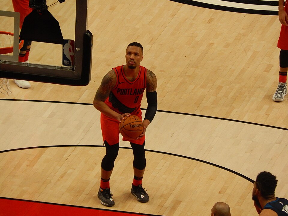 Damian Lillard with Portland against Minnesota in March 2018. Archival player photograph, not tonight’s Memphis matchup.