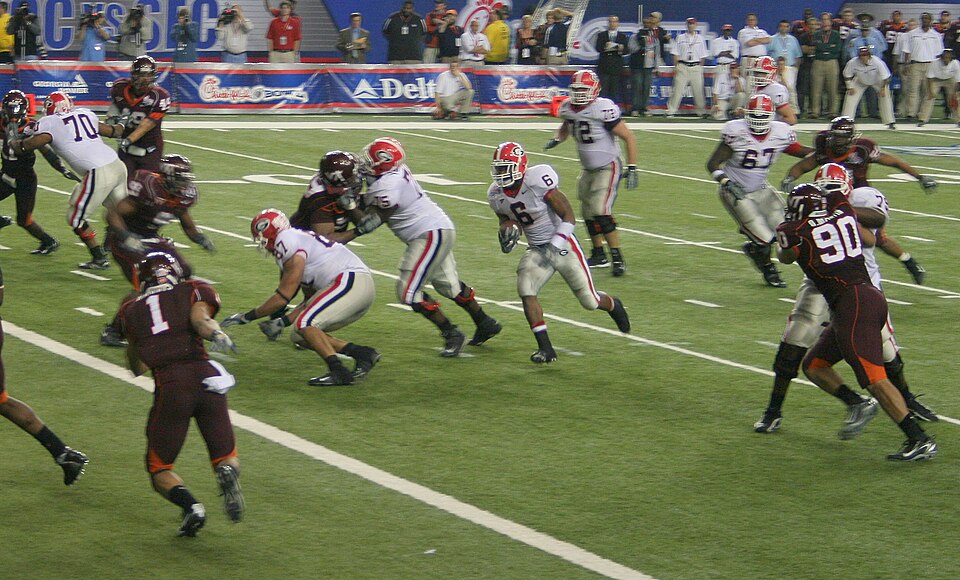Georgia and Virginia Tech during the Chick-fil-A Bowl in Atlanta on December 30, 2006. Historical team-action photo; pictured players are not current participants.